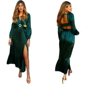 RAHI Leila Deep Jade Longsleeve Cut-out Dress